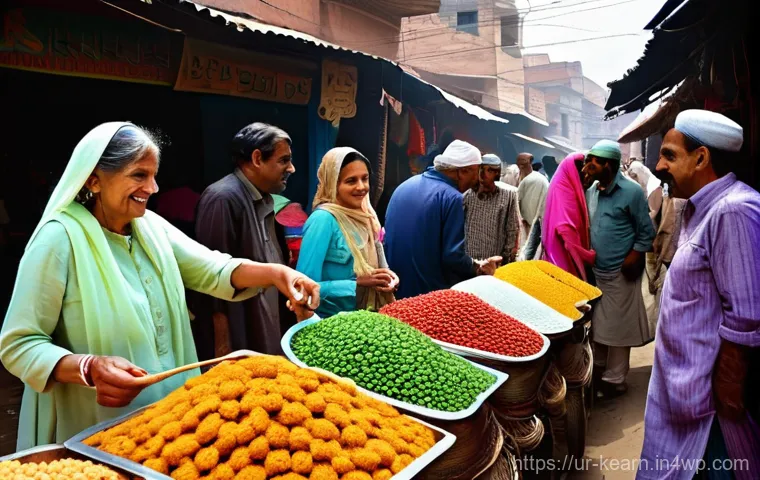 여행을 통한 글로벌 시민 교육 방법 - **Prompt 1: Vibrant Pakistani Market Immersion**
"A wide-angle shot of a bustling, colorful stre...