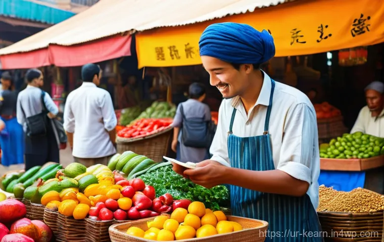 학습 중심 여행에서 교훈을 최대화하는 법 - **A Traveler's Cultural Exchange in a Bustling Market**
A young adult, male or female, with a fr...