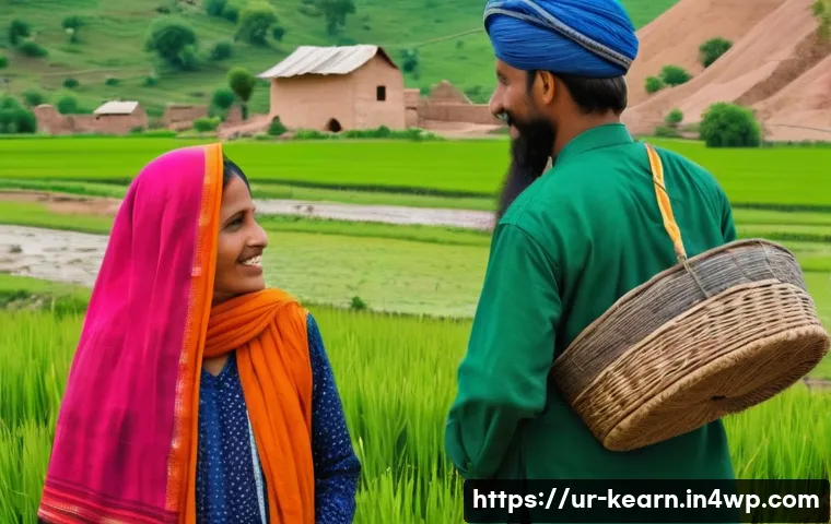 여행 중 확장 가능한 학습 경험 만들기 - A vibrant scene of a traveler engaging warmly with local villagers in rural South Punjab, Pakistan, ...