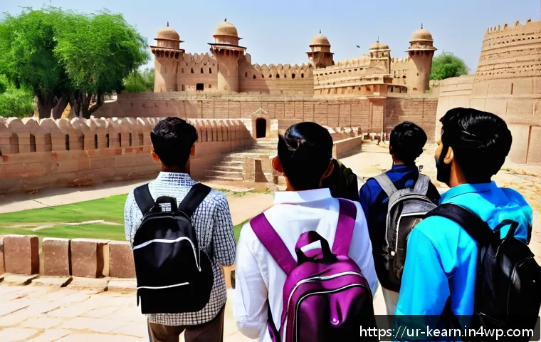 학생들의 요구에 맞춘 여행 프로그램 설계 - A diverse group of enthusiastic Urdu-speaking students visiting a historic site in Pakistan, wearing...