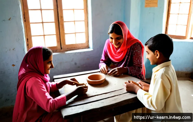 Home 17 다양한 문화 체험을 통한 교육적 가치 - Photorealistic classroom in Pakistan, diverse Urdu-speaking schoolchildren in modest colorful shalwa...